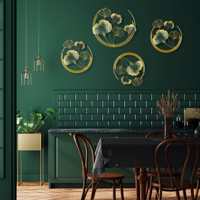 Wallity Weifang Escultura de Pared de Metal Verde y Dorado